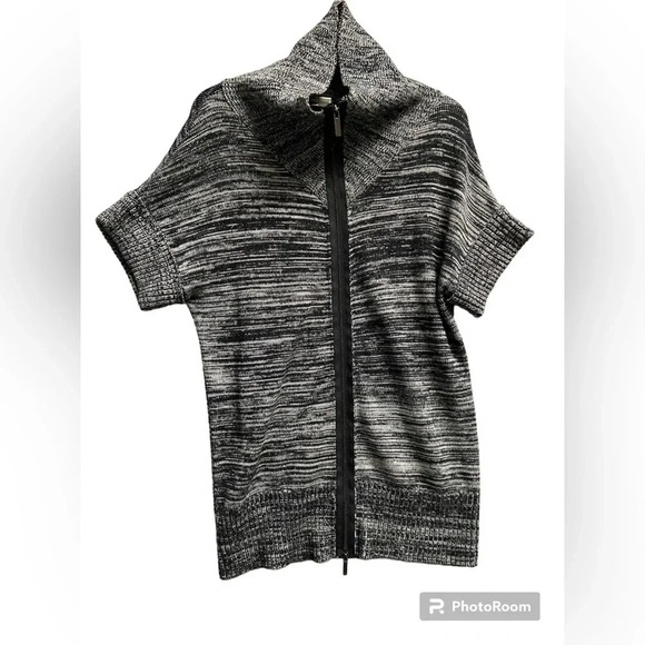 Kenneth Cole Black/ White Short sleeve cotton knit zipper cardigan Sz S - Picture 3 of 15